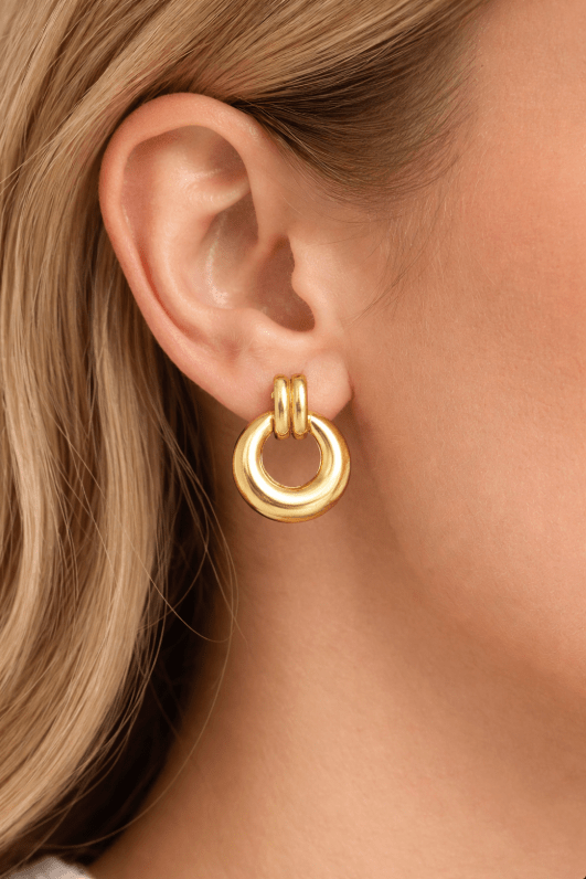 GOLD VINTAGE ROUND HOOP best gold plated tarnish and water resistant piece by Irish Jewellery brand - Lynott Jewellery