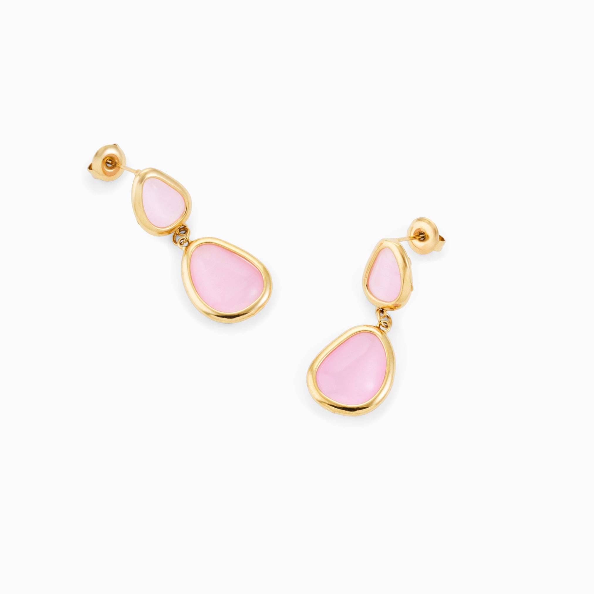 PASTEL PINK 2 STONE EARRINGS best gold plated tarnish and water resistant piece by Irish Jewellery brand - Lynott Jewellery