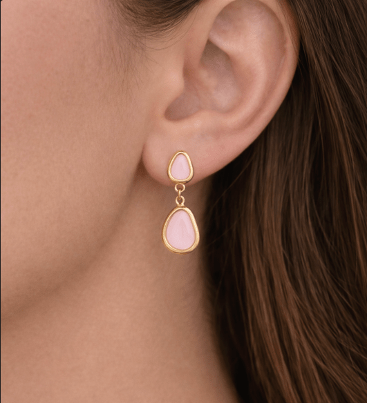 PASTEL PINK 2 STONE EARRINGS best gold plated tarnish and water resistant piece by Irish Jewellery brand - Lynott Jewellery