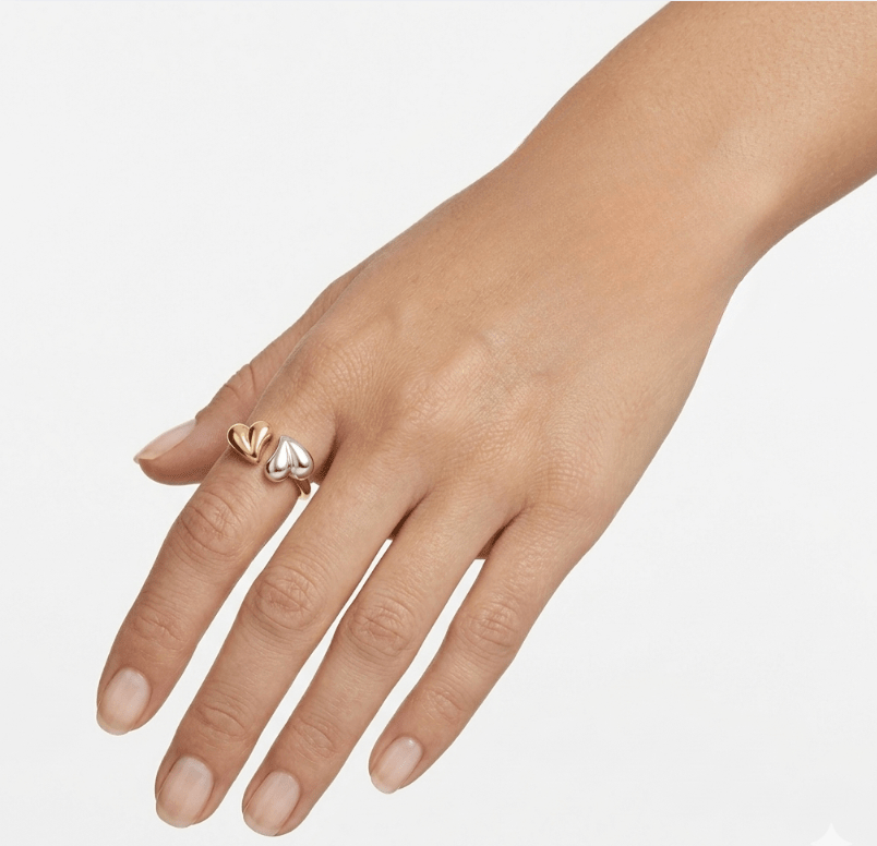 MIX METAL TWO HEART ADJUSTABLE RING best gold plated tarnish and water resistant piece by Irish Jewellery brand - Lynott Jewellery