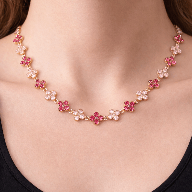 TOTAL GLAM CRYSTAL PINK NECKLACE best gold plated tarnish and water resistant piece by Irish Jewellery brand - Lynott Jewellery