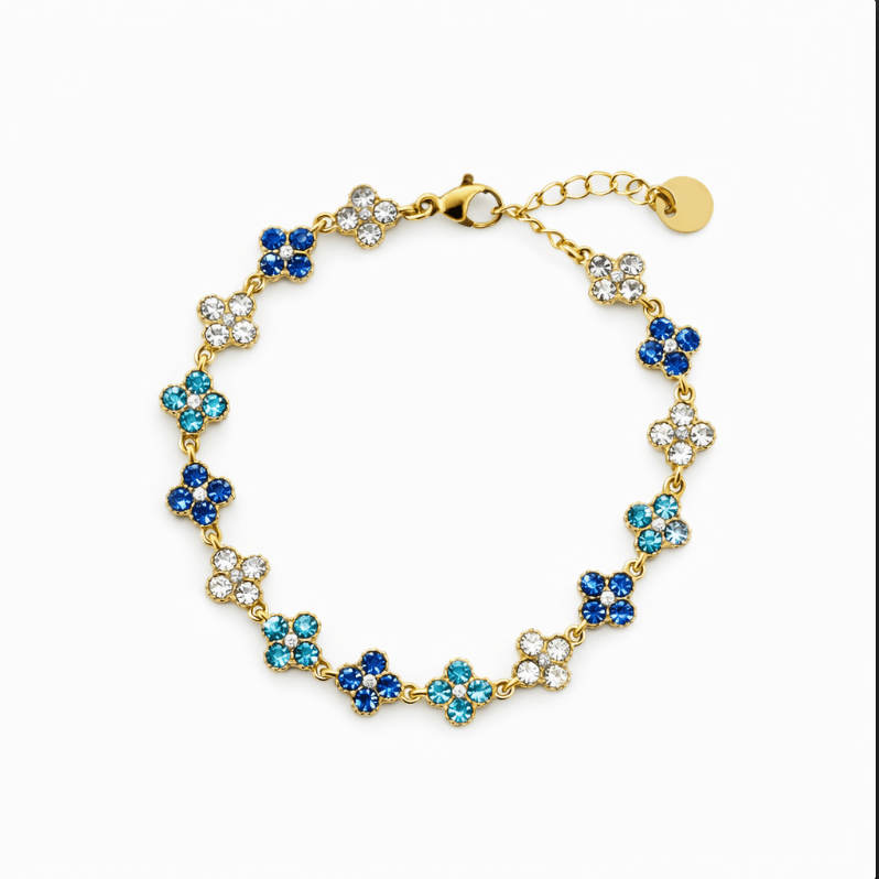 TOTAL GLAM BLUE BRACELET best gold plated tarnish and water resistant piece by Irish Jewellery brand - Lynott Jewellery