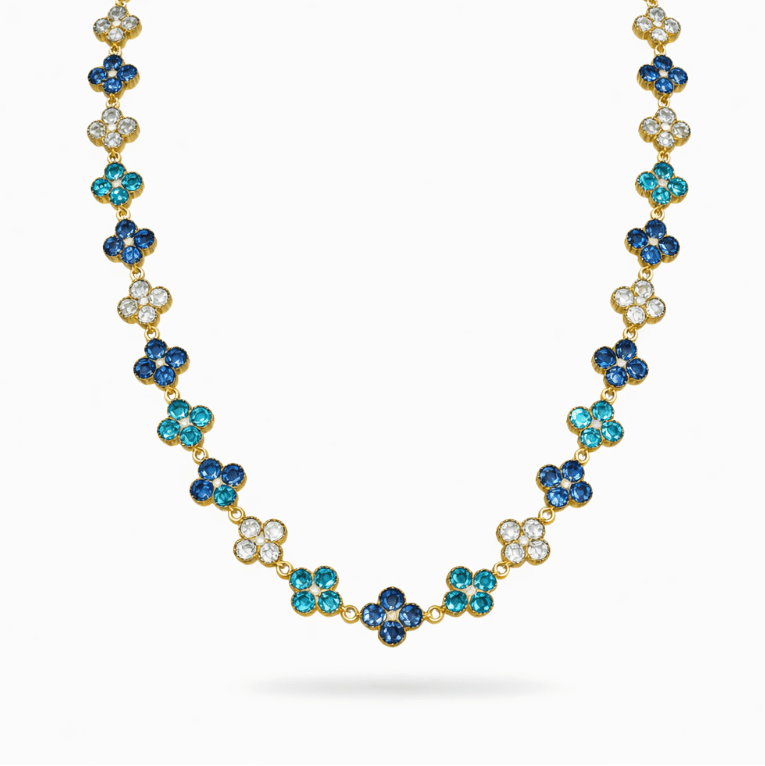 TOTAL GLAM BLUE NECKLACE best gold plated tarnish and water resistant piece by Irish Jewellery brand - Lynott Jewellery