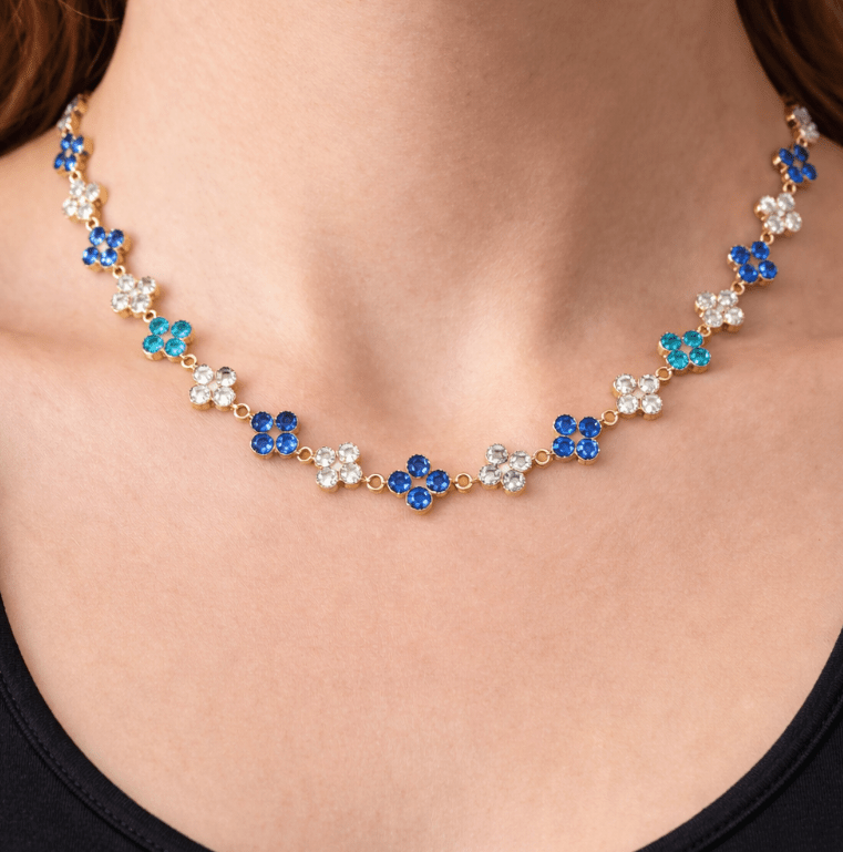 TOTAL GLAM BLUE NECKLACE best gold plated tarnish and water resistant piece by Irish Jewellery brand - Lynott Jewellery
