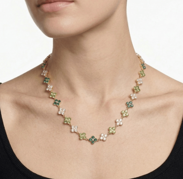 TOTAL GLAM LIGHT GREEN NECKLACE best gold plated tarnish and water resistant piece by Irish Jewellery brand - Lynott Jewellery