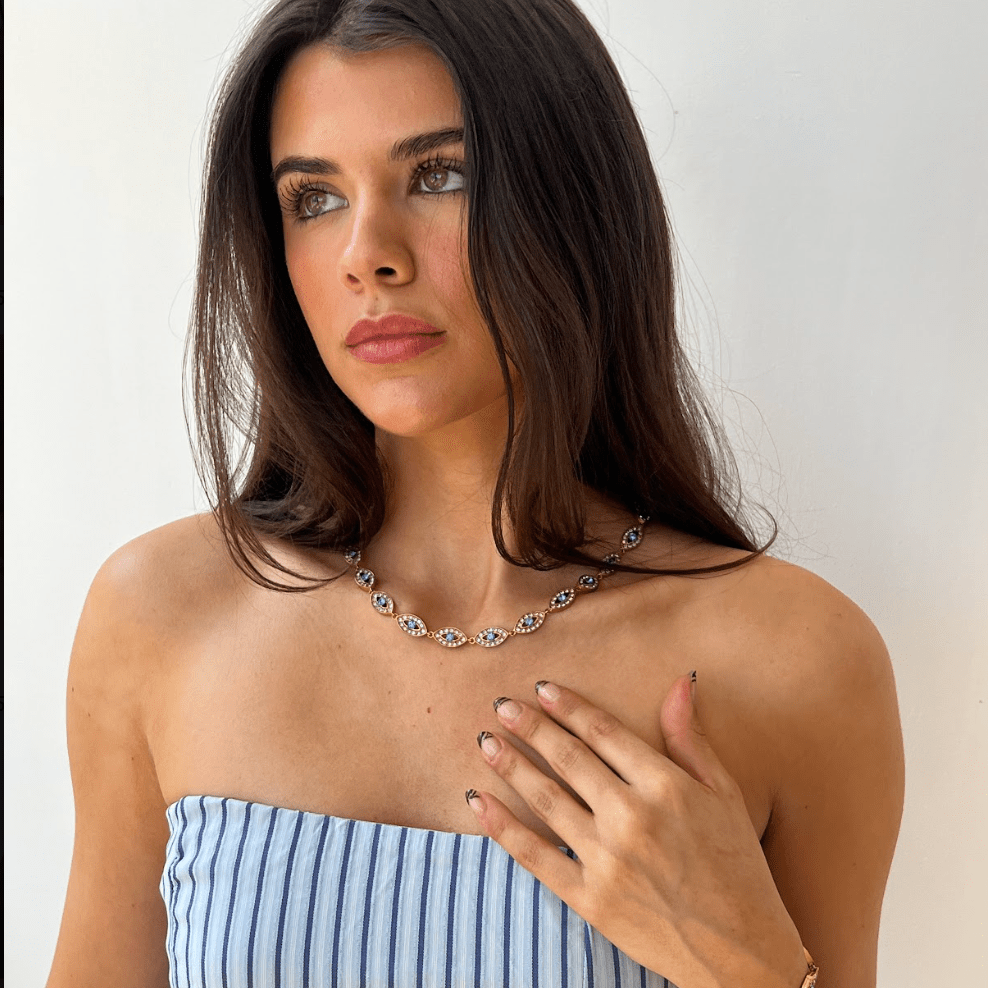 RHODES EVIL EYE NECKLACE best gold plated tarnish and water resistant piece by Irish Jewellery brand - Lynott Jewellery