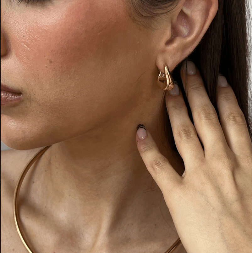 LAGOON SMALL CHUNKY HOOPS best gold plated tarnish and water resistant piece by Irish Jewellery brand - Lynott Jewellery