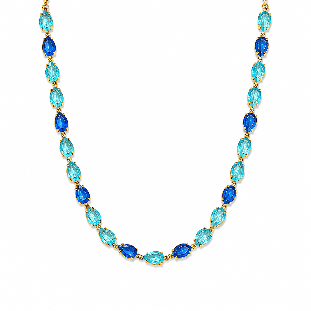 BALI BLUE GEM NECKLACE best gold plated tarnish and water resistant piece by Irish Jewellery brand - Lynott Jewellery