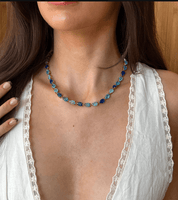 BALI BLUE GEM NECKLACE best gold plated tarnish and water resistant piece by Irish Jewellery brand - Lynott Jewellery