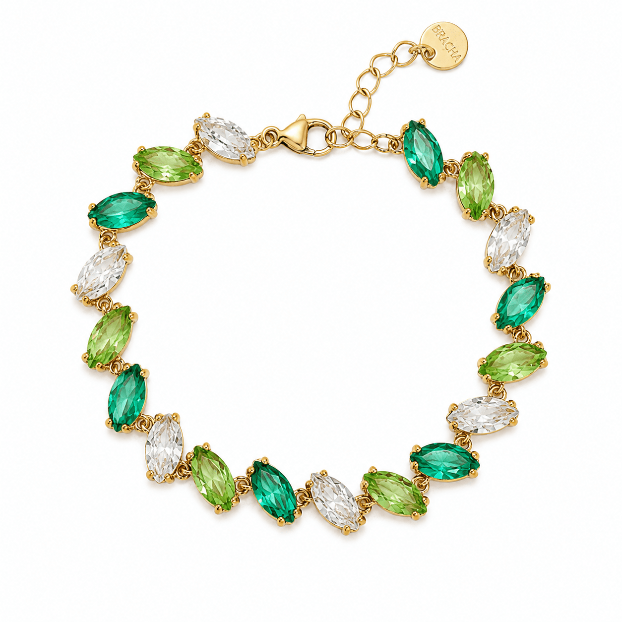 BALI GREEN GEM BRACELET best gold plated tarnish and water resistant piece by Irish Jewellery brand - Lynott Jewellery