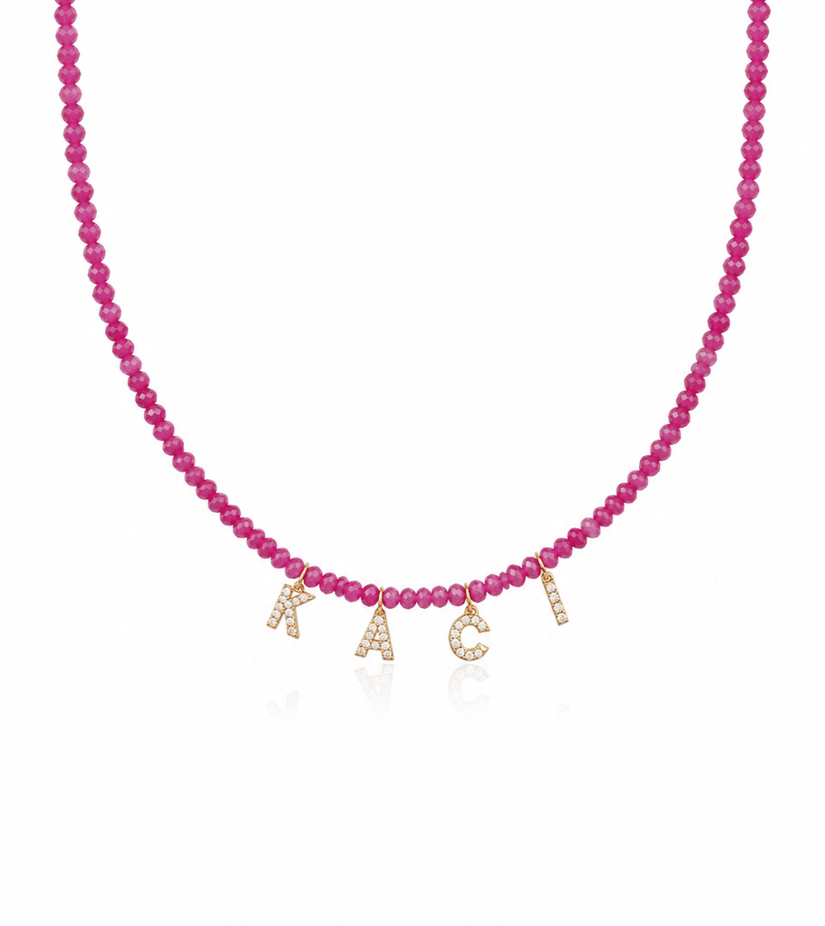 PERSONALISED COLOUR NAME NECKLACE best gold plated tarnish and water resistant piece by Irish Jewellery brand - Lynott Jewellery