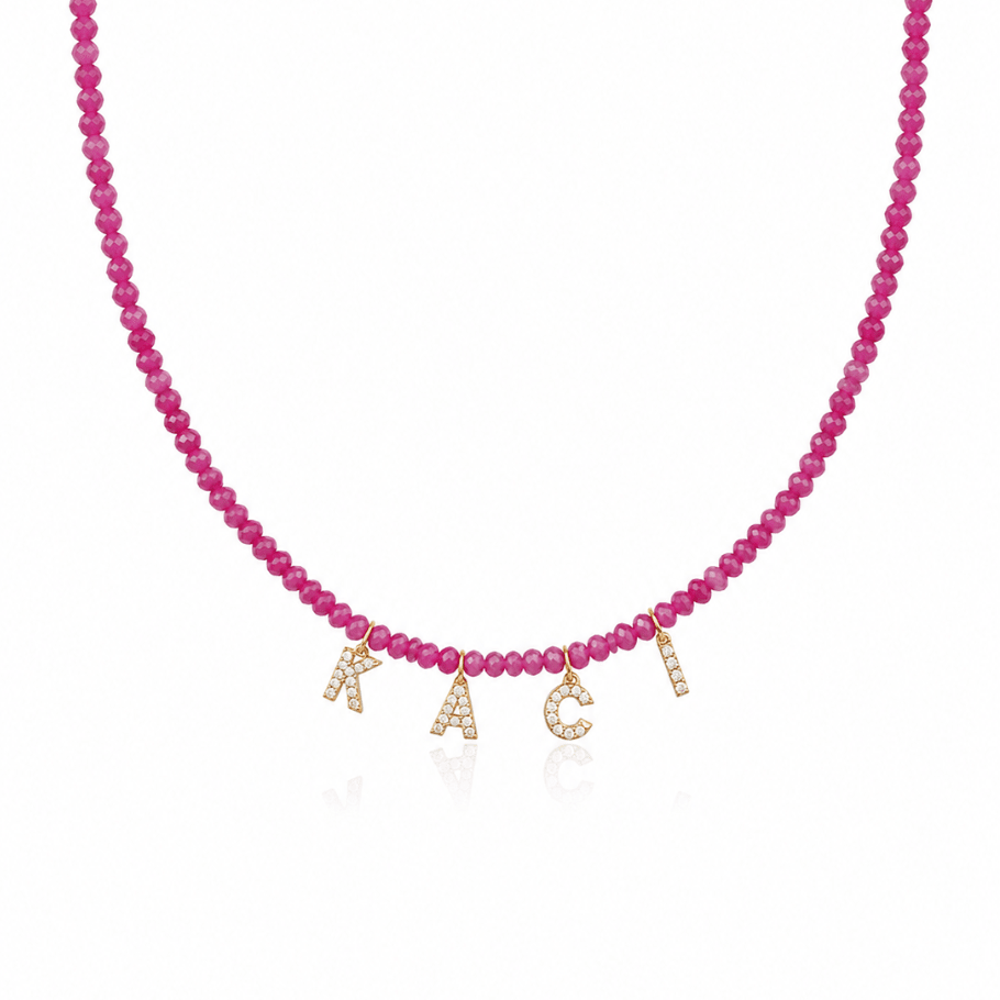 PERSONALISED COLOUR NAME NECKLACE best gold plated tarnish and water resistant piece by Irish Jewellery brand - Lynott Jewellery