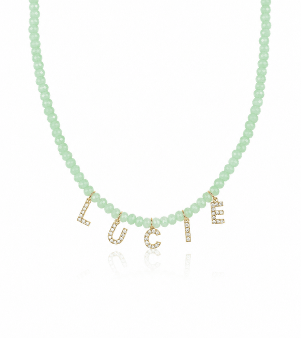 PERSONALISED COLOUR NAME NECKLACE best gold plated tarnish and water resistant piece by Irish Jewellery brand - Lynott Jewellery