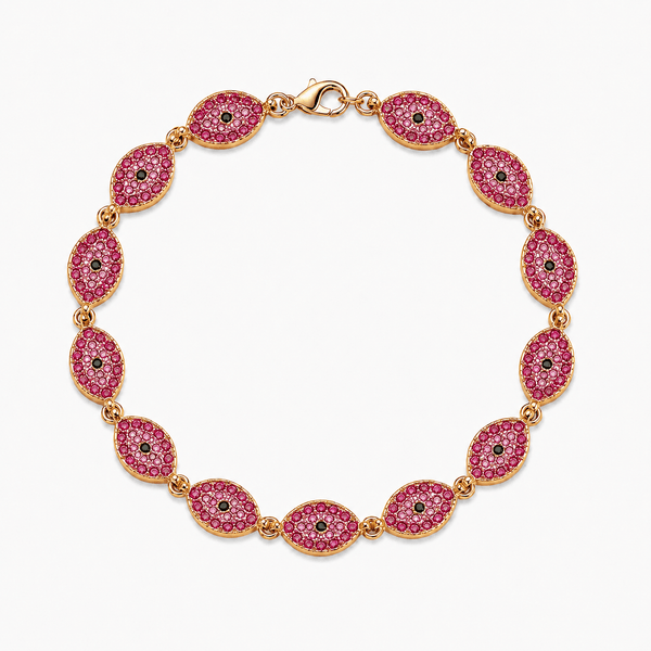SANTORINI DARK PINK EVIL EYE BRACELET best gold plated tarnish and water resistant piece by Irish Jewellery brand - Lynott Jewellery