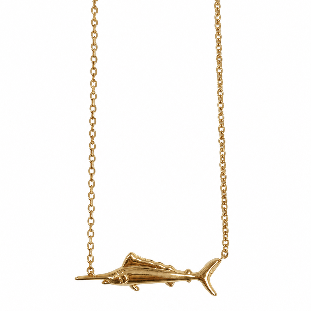 WILD TIDE SWORDFISH NECKLACE best gold plated tarnish and water resistant piece by Irish Jewellery brand - Lynott Jewellery