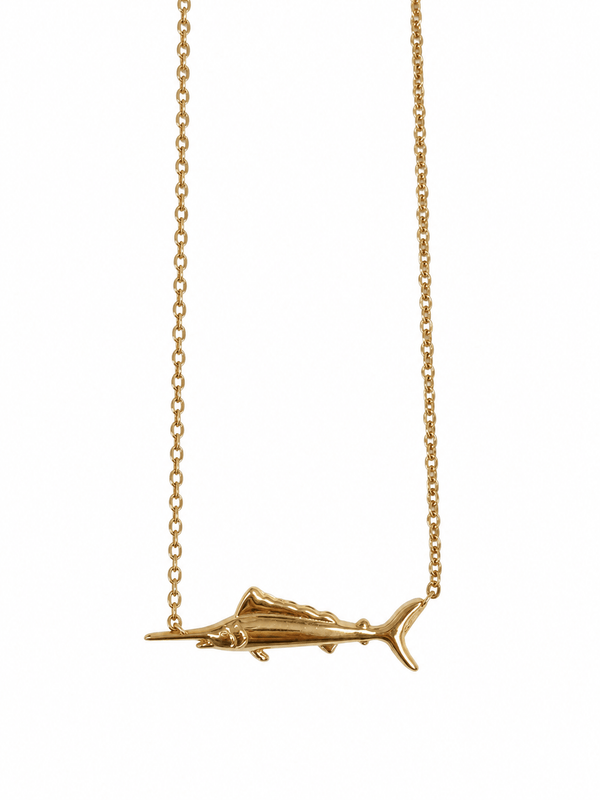 WILD TIDE SWORDFISH NECKLACE best gold plated tarnish and water resistant piece by Irish Jewellery brand - Lynott Jewellery
