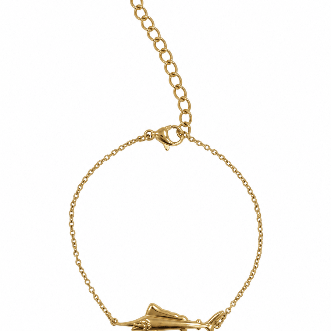 WILD TIDE SWORDFISH BRACELET best gold plated tarnish and water resistant piece by Irish Jewellery brand - Lynott Jewellery