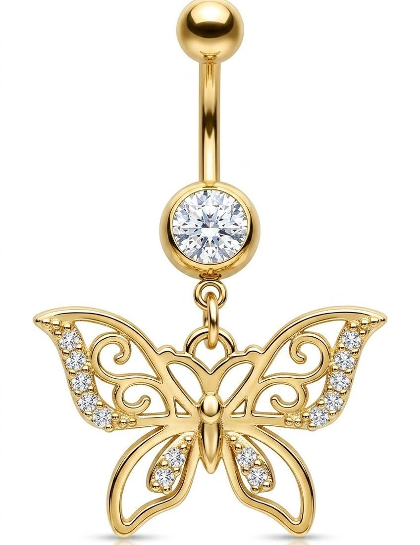 BUTTERFLY KISS BELLY BUTTON PIERCING best gold plated tarnish and water resistant piece by Irish Jewellery brand - Lynott Jewellery
