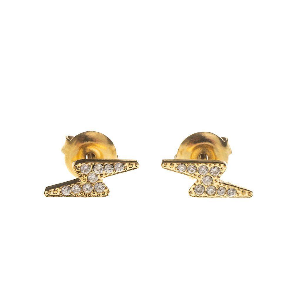 LIGHTENING BOLT STUDS best gold plated tarnish and water resistant piece by Irish Jewellery brand - Lynott Jewellery