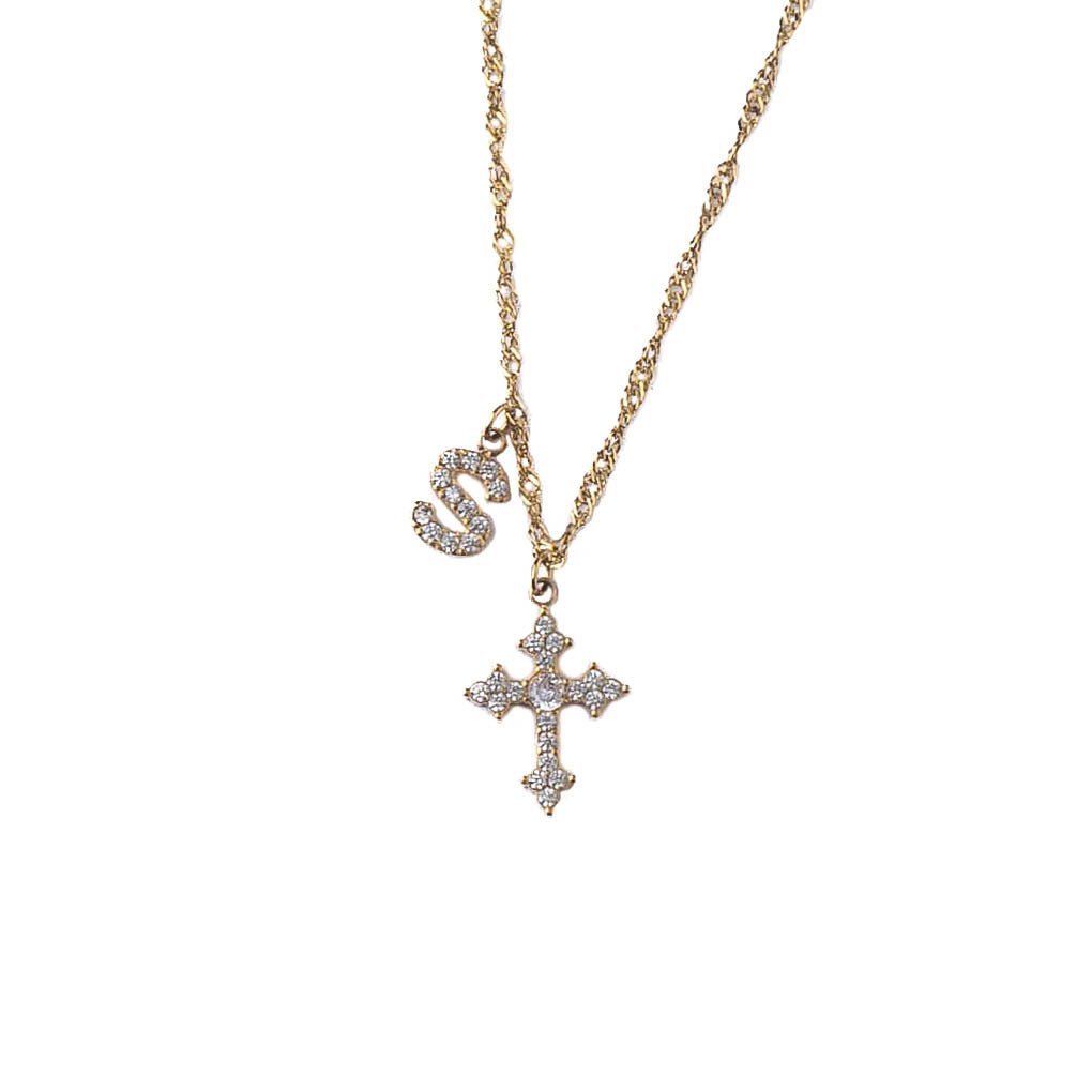 CHARLEEN X LYNOTT CROSS MY HEART INITIAL NECKLACE best gold plated tarnish and water resistant piece by Irish Jewellery brand - Lynott Jewellery