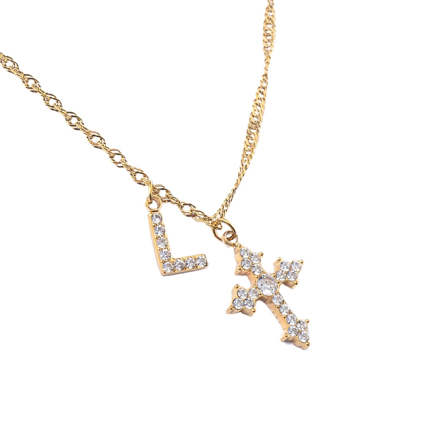 CHARLEEN X LYNOTT CROSS MY HEART INITIAL NECKLACE best gold plated tarnish and water resistant piece by Irish Jewellery brand - Lynott Jewellery