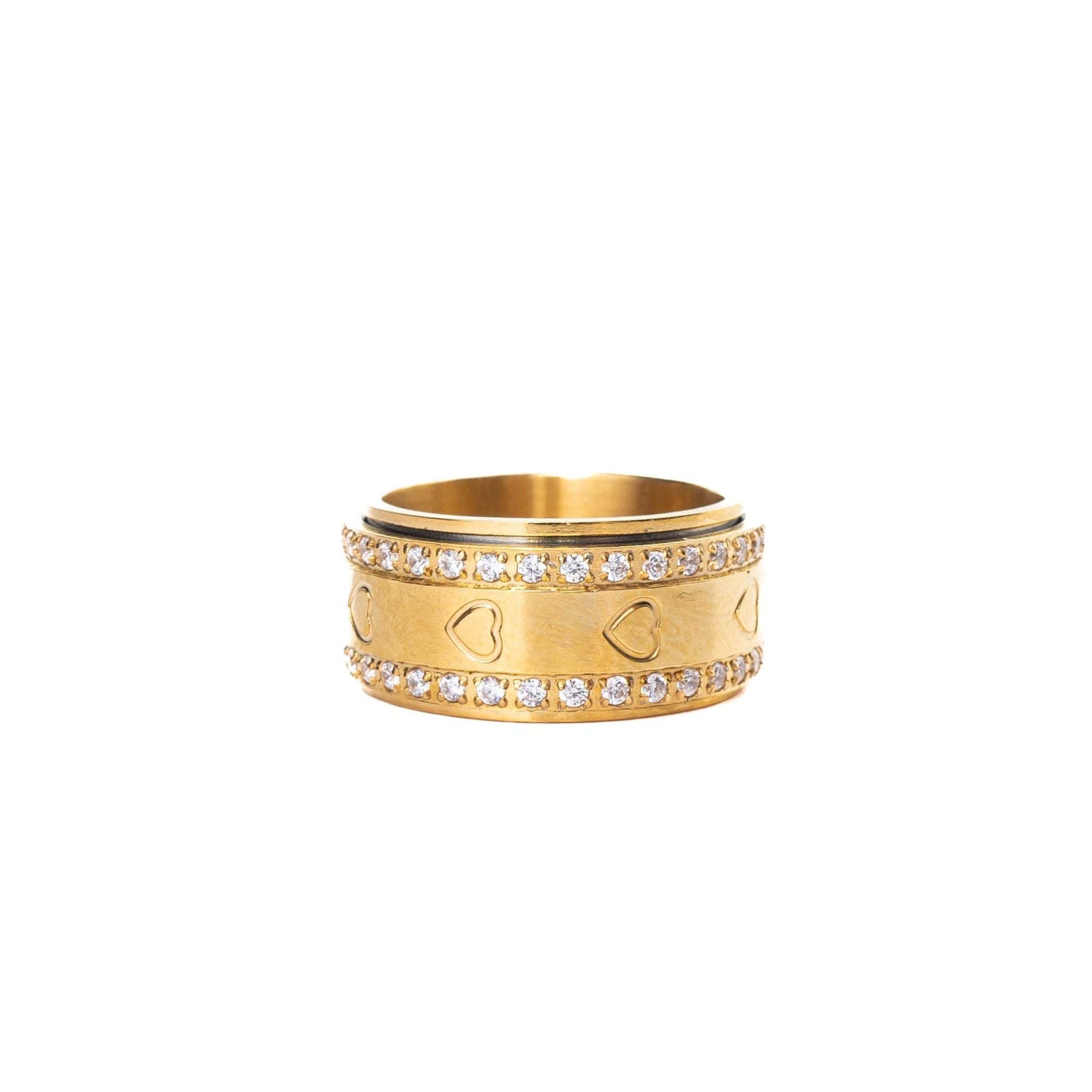 CUPID HEART CRYSTAL SPINNING RING best gold plated tarnish and water resistant piece by Irish Jewellery brand - Lynott Jewellery