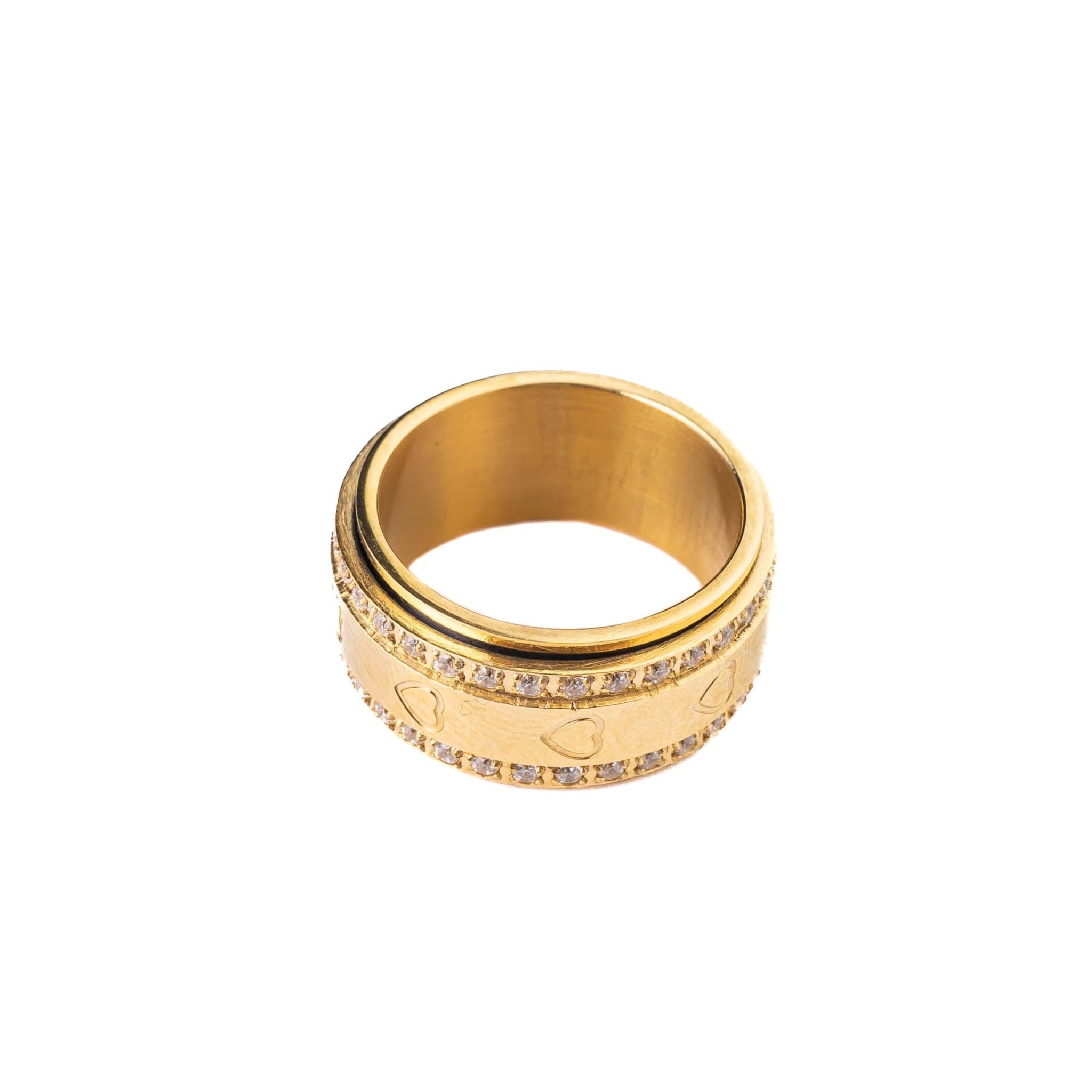 CUPID HEART CRYSTAL SPINNING RING best gold plated tarnish and water resistant piece by Irish Jewellery brand - Lynott Jewellery