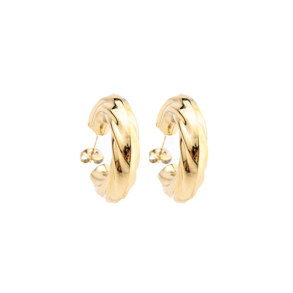 TWISTED HOOPS best gold plated tarnish and water resistant piece by Irish Jewellery brand - Lynott Jewellery