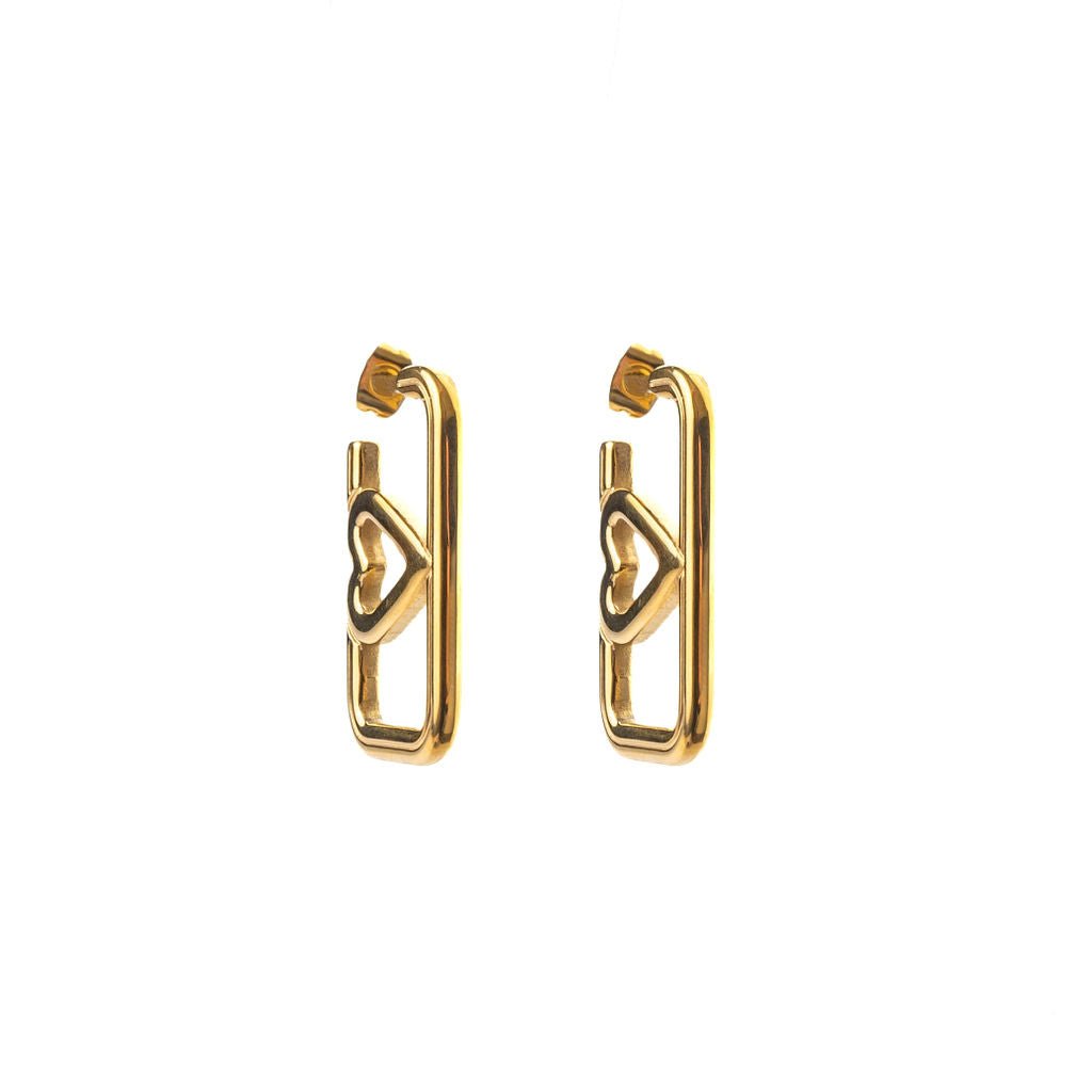 TOUGH LOVE HEART HOOP EARRINGS best gold plated tarnish and water resistant piece by Irish Jewellery brand - Lynott Jewellery