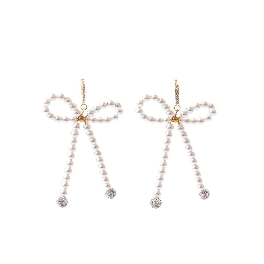 PEARL BOW EARRINGS best gold plated tarnish and water resistant piece by Irish Jewellery brand - Lynott Jewellery