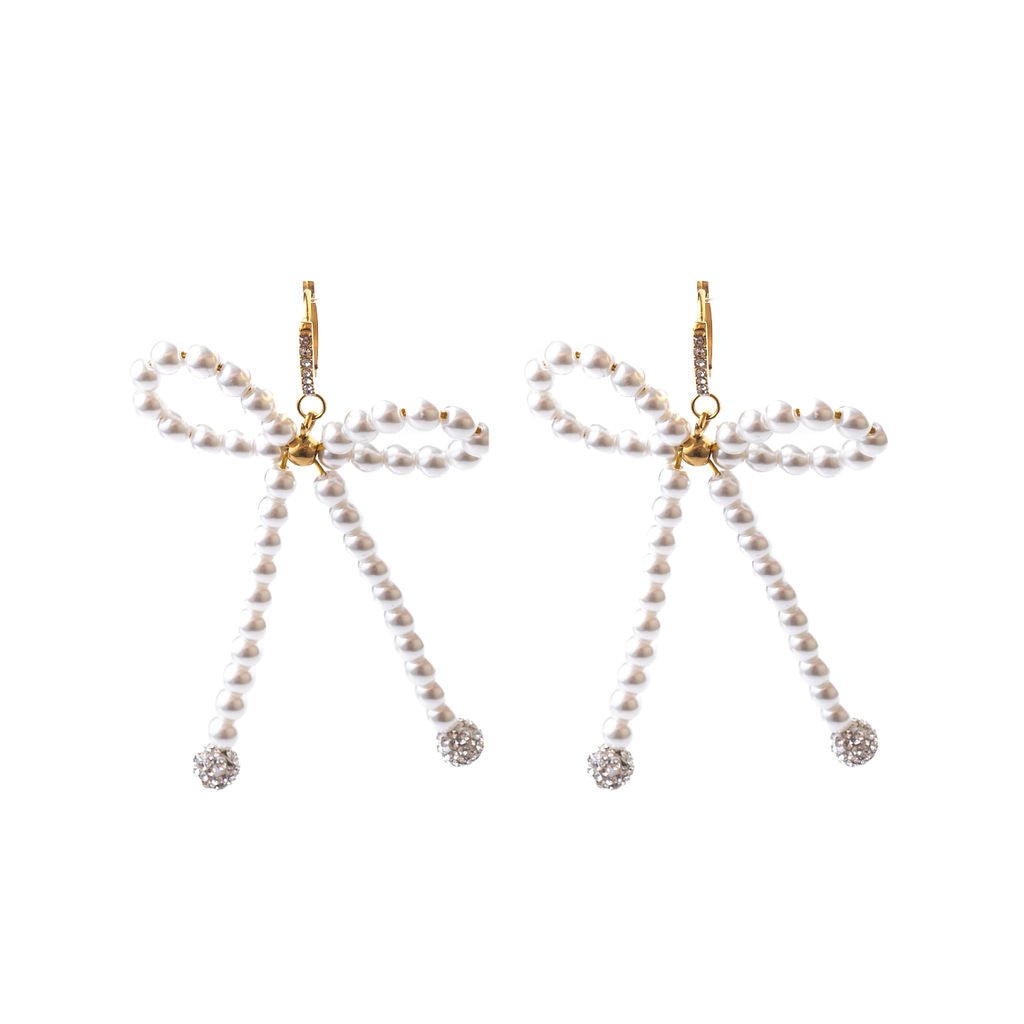 PEARL BOW EARRINGS best gold plated tarnish and water resistant piece by Irish Jewellery brand - Lynott Jewellery