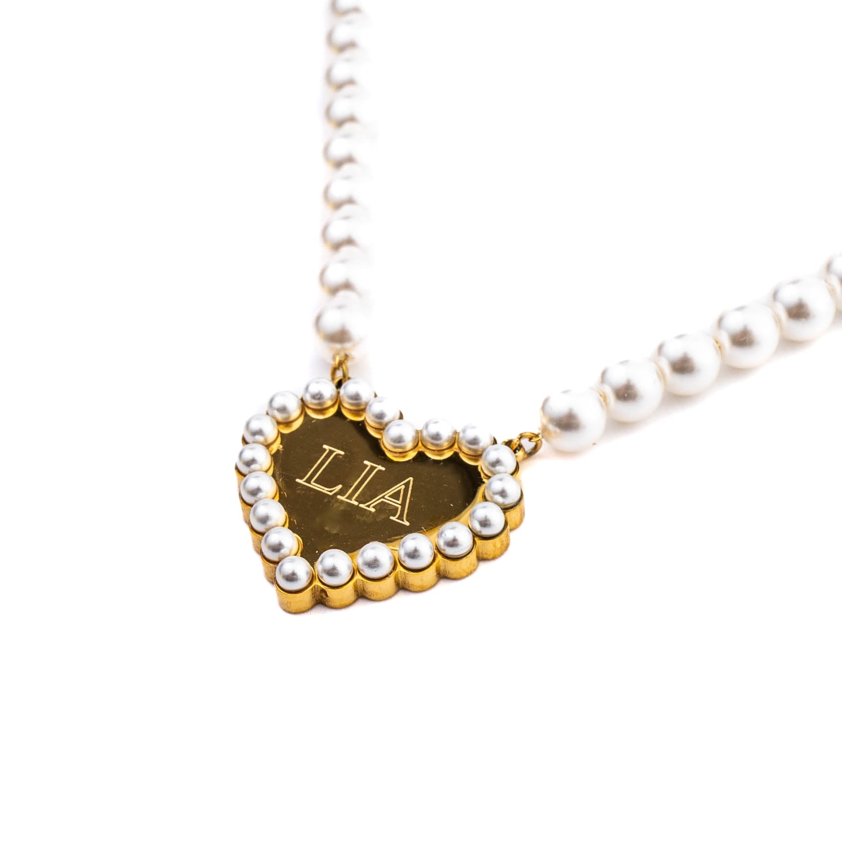 PEARL ENGRAVABLE HEART NECKLACE best gold plated tarnish and water resistant piece by Irish Jewellery brand - Lynott Jewellery