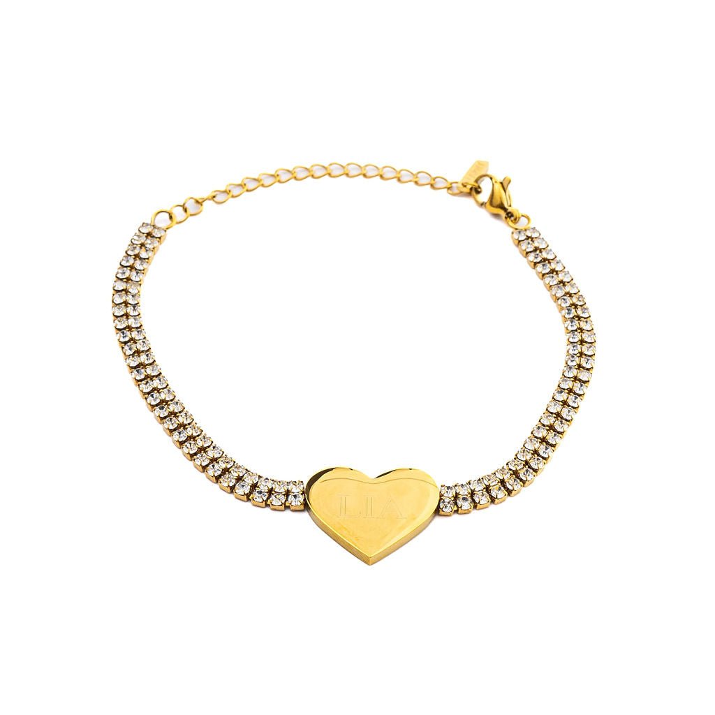 DOUBLE TENNIS HEART ENGRAVABLE BRACELET best gold plated tarnish and water resistant piece by Irish Jewellery brand - Lynott Jewellery