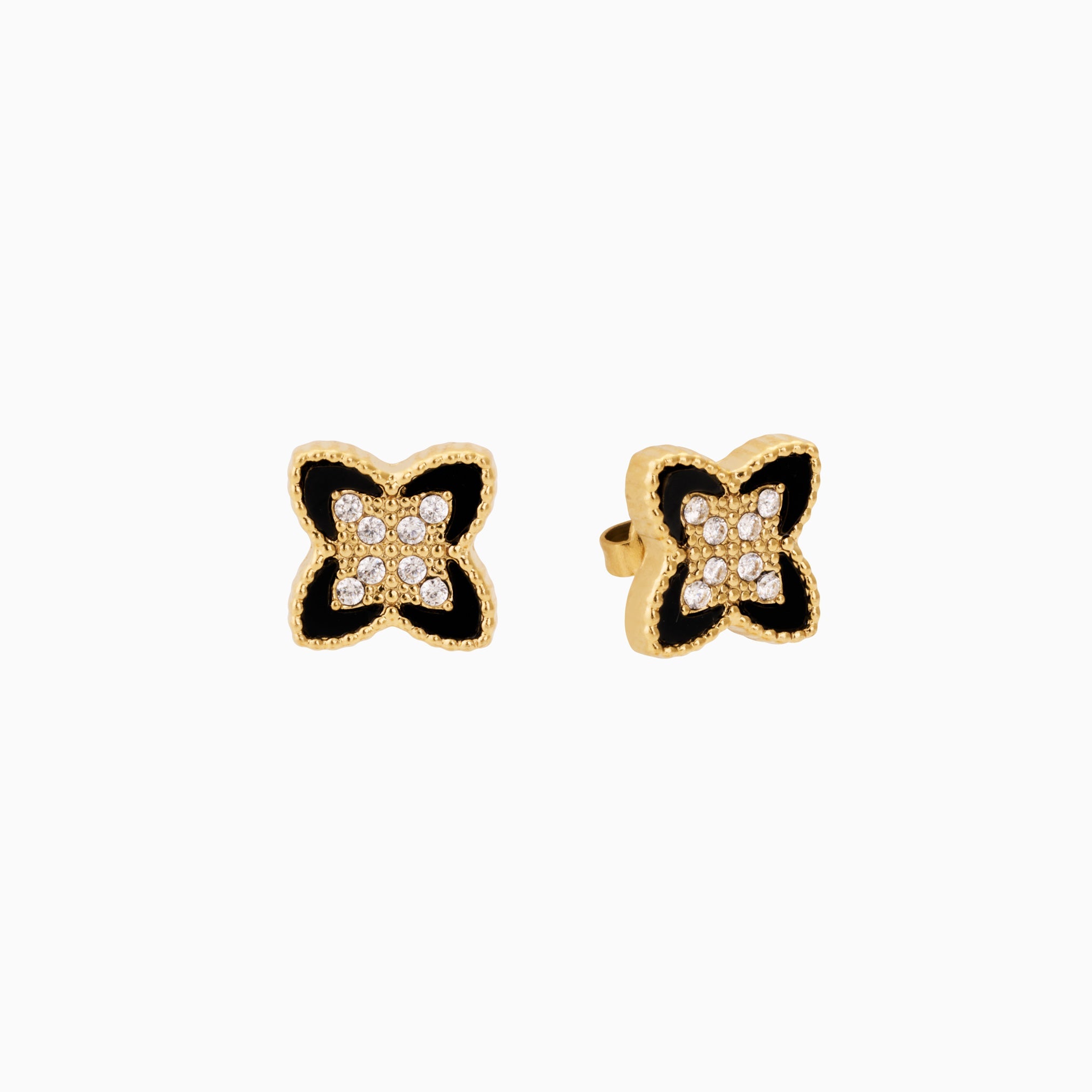 PASSIONATE CLOVER BLACK STUDS best gold plated tarnish and water resistant piece by - Lynott Jewellery