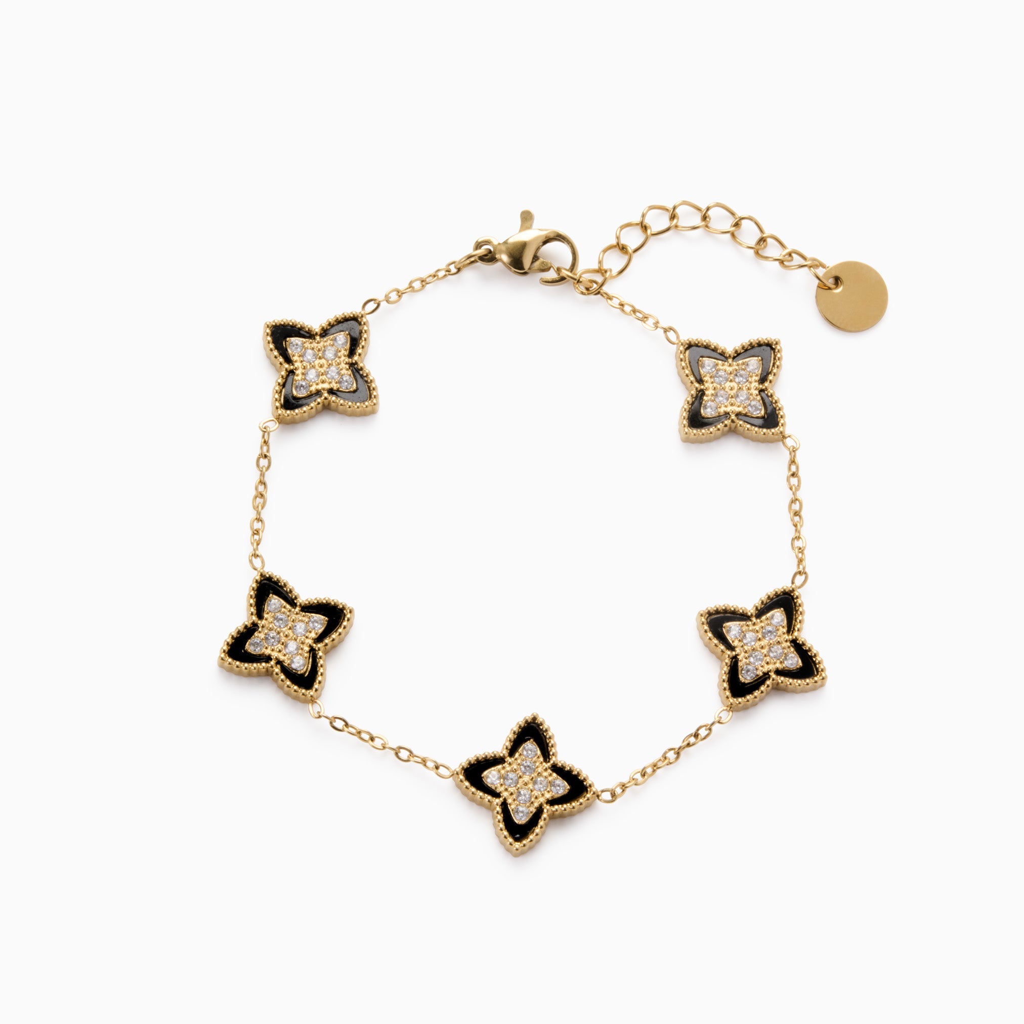 PASSIONATE CLOVER BLACK BRACELET best gold plated tarnish and water resistant piece by Irish Jewellery brand - Lynott Jewellery