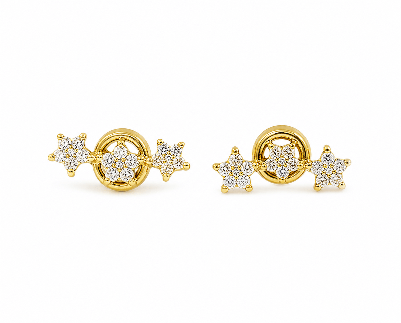 3 STAR STUDS best gold plated tarnish and water resistant piece by Irish Jewellery brand - Lynott Jewellery