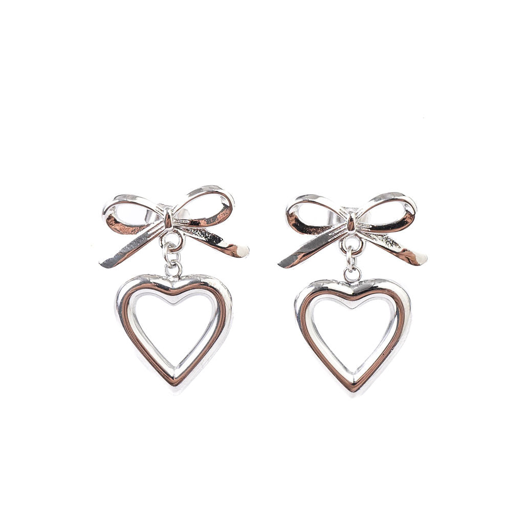 Hollow Heart Bow Earrings