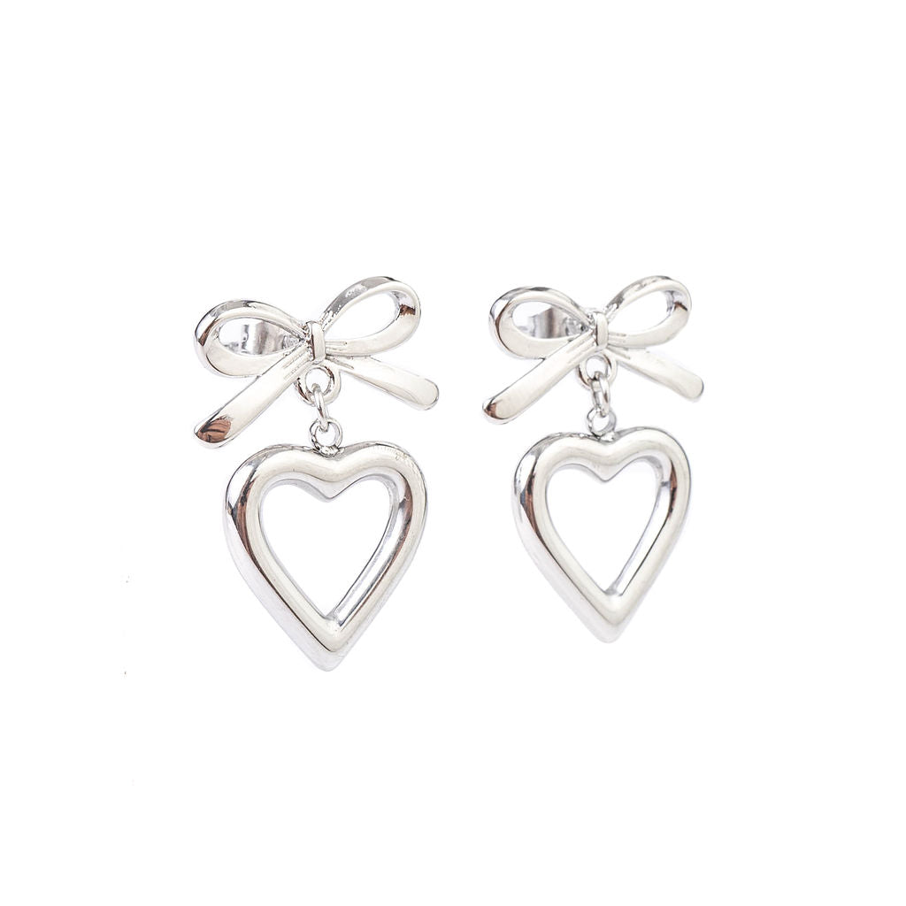 Hollow Heart Bow Earrings