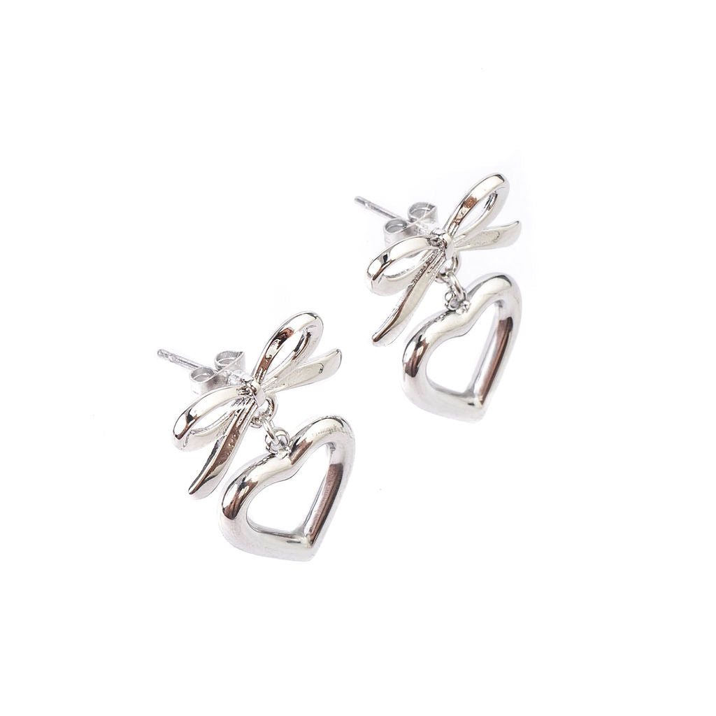 Hollow Heart Bow Earrings