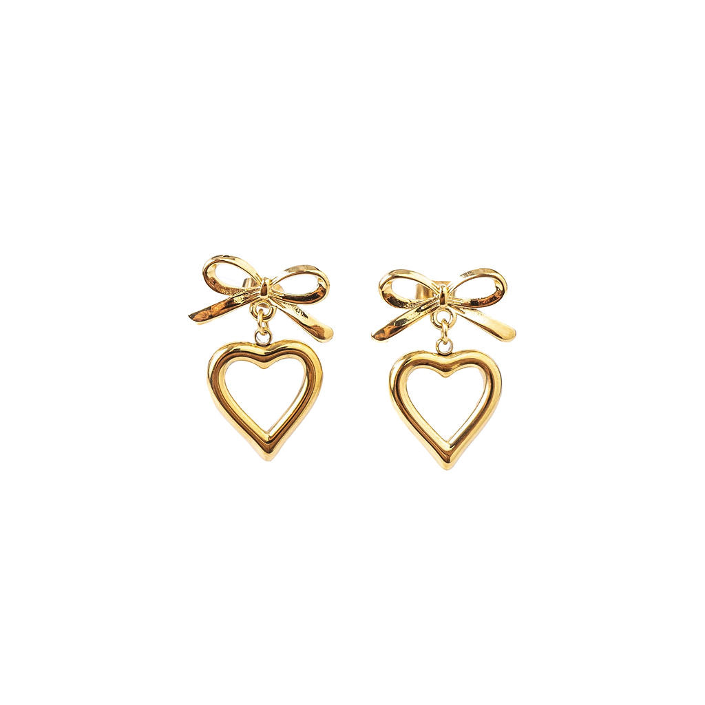 Hollow Heart Bow Earrings