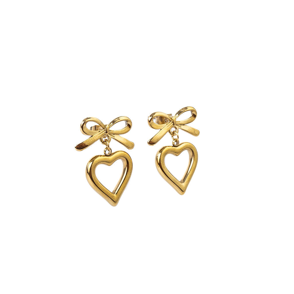 Hollow Heart Bow Earrings