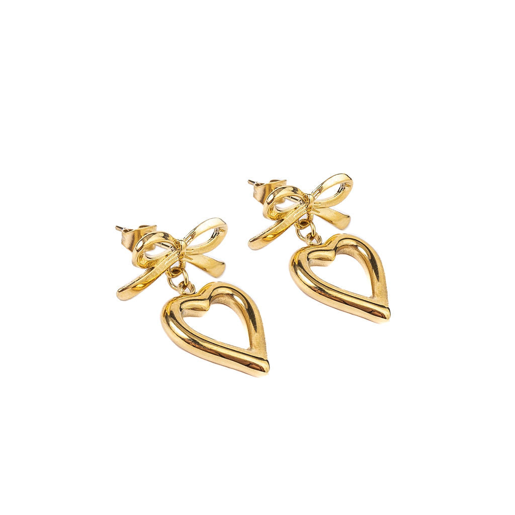 Hollow Heart Bow Earrings