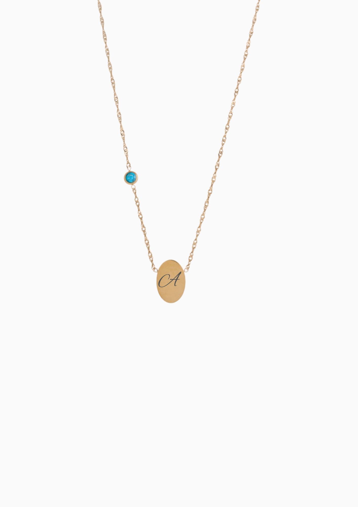 PROMISE ME ENGRAVABLE OVAL DISC & BIRTHSTONE NECKLACE