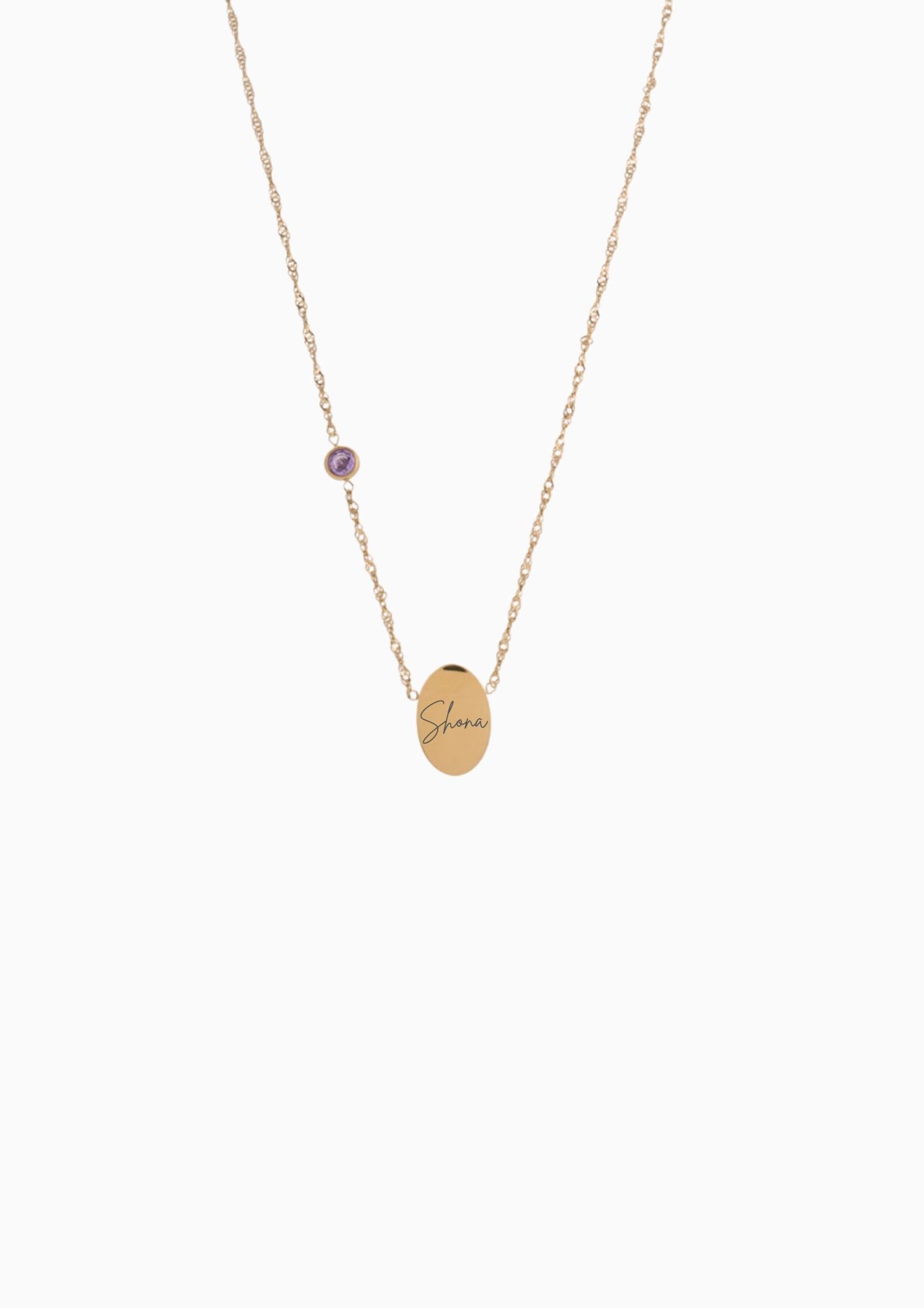 PROMISE ME ENGRAVABLE OVAL DISC & BIRTHSTONE NECKLACE
