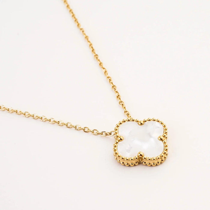 WHITE AND GOLD FOUR LEAF CLOVER NECKLACE - Lynott Jewellery