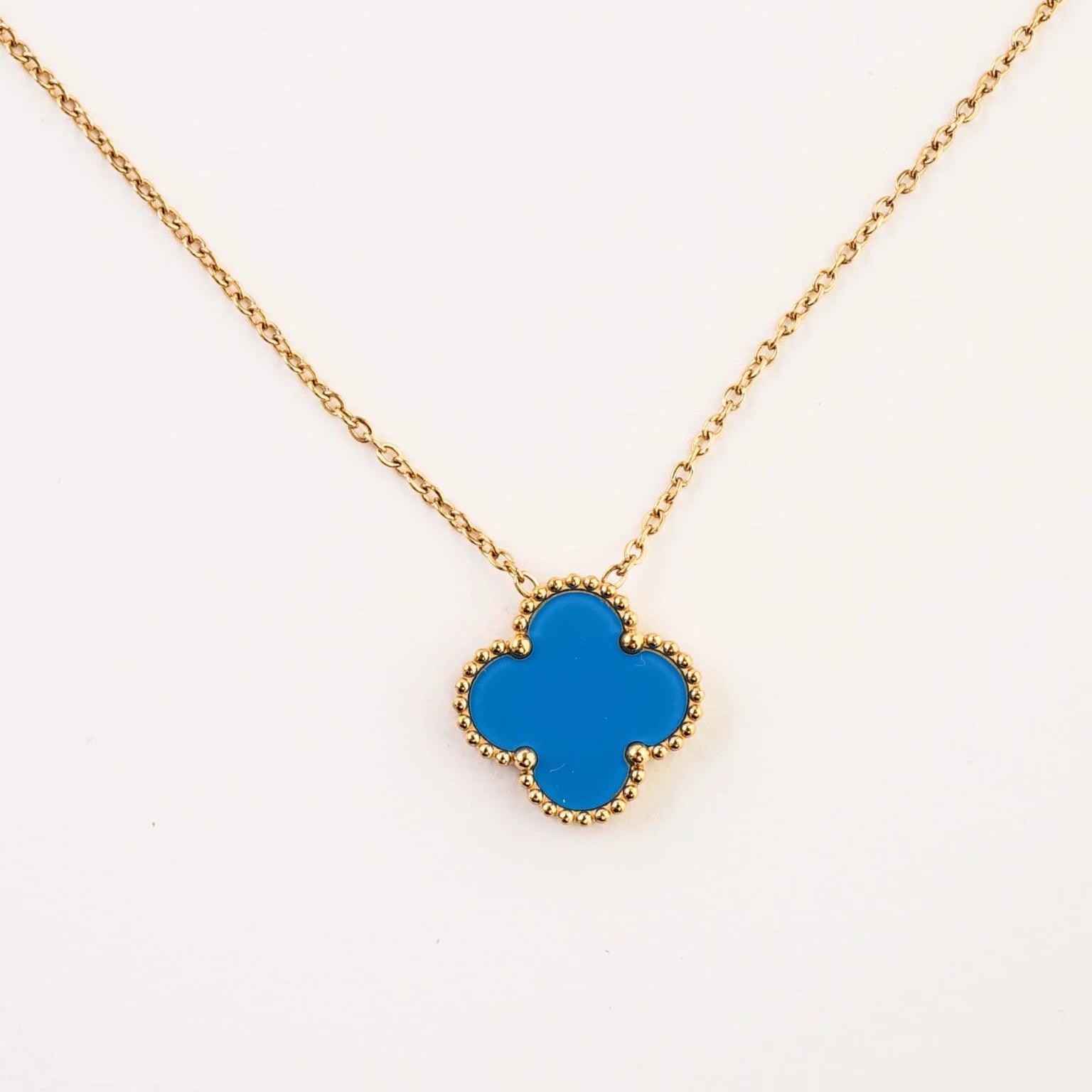 BLUE AND GOLD FOUR LEAF CLOVER NECKLACE - Lynott Jewellery