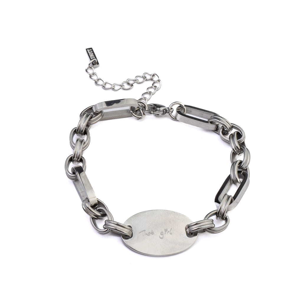 ENGRAVABLE CHUNKY LINK OVAL PENDANT BRACELET