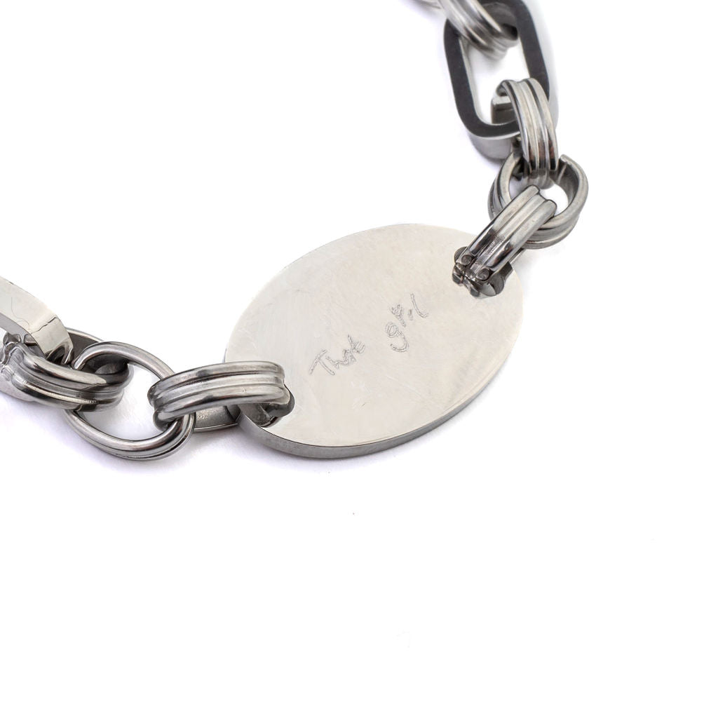 ENGRAVABLE CHUNKY LINK OVAL PENDANT BRACELET