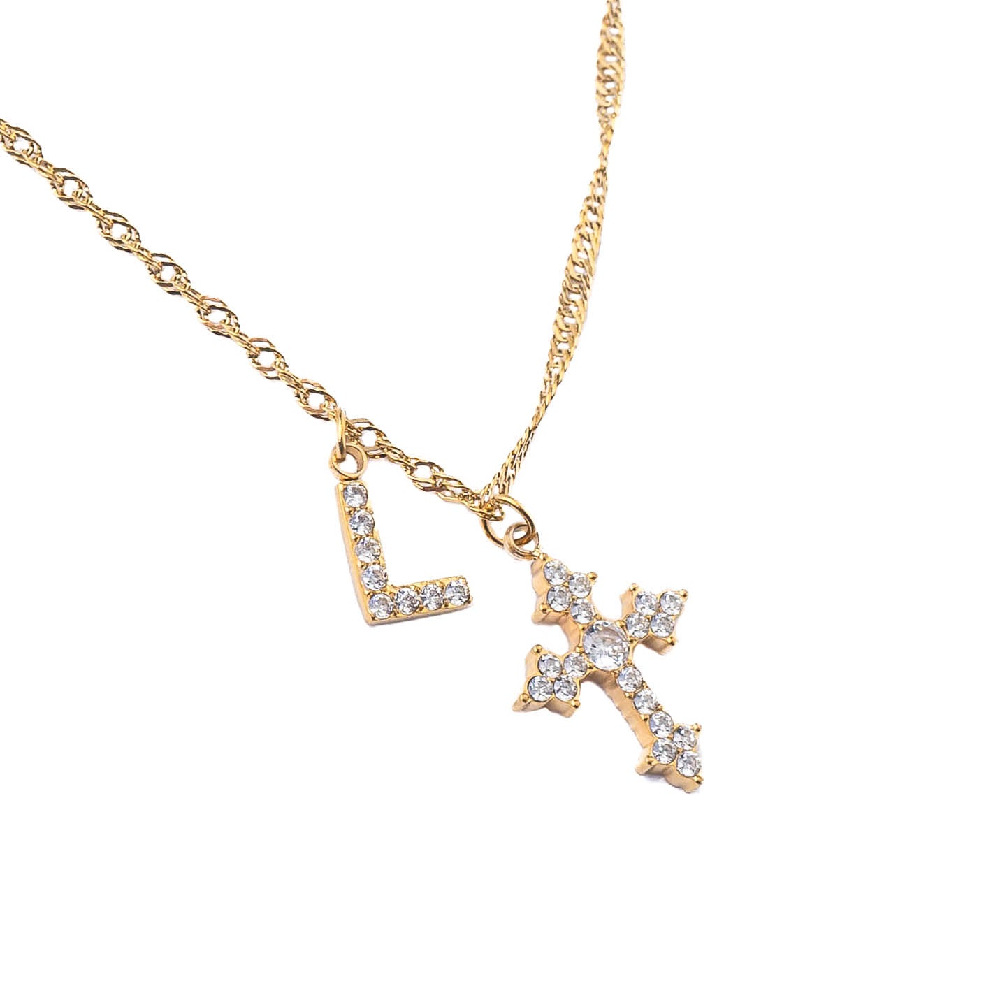 CHARLEEN X LYNOTT CROSS MY HEART INITIAL NECKLACE