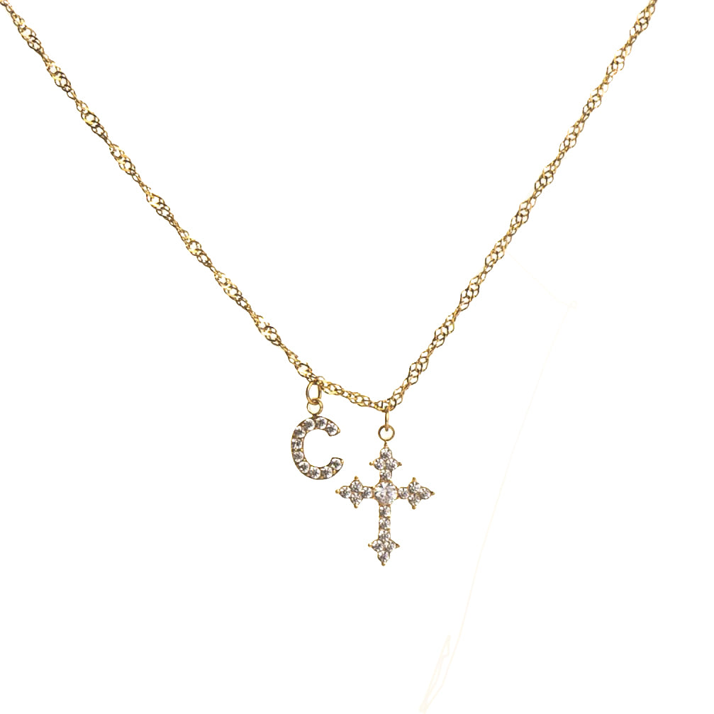 CHARLEEN X LYNOTT CROSS MY HEART INITIAL NECKLACE